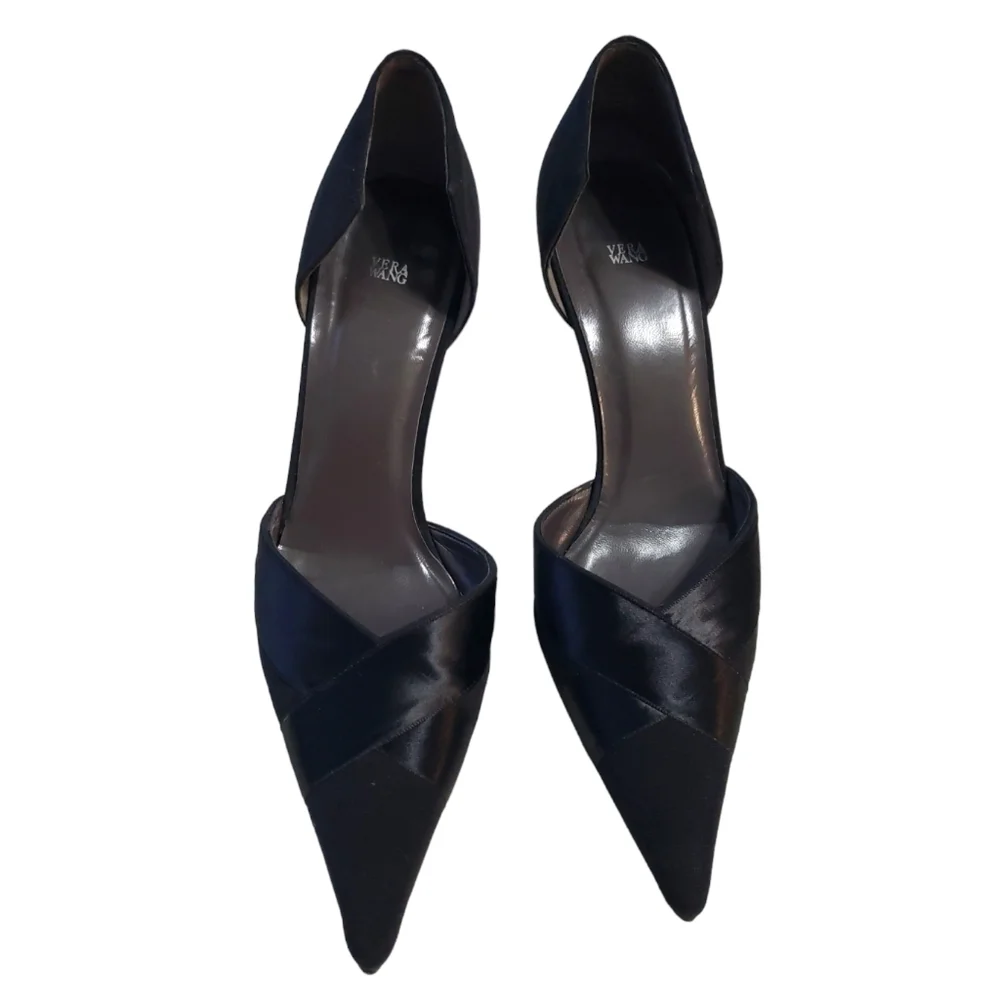 VERA Wang by Stuart Weitzman Black Satin Pointed Toe Pump Color Black, Size 7.5M